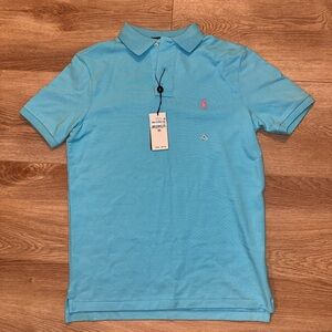 Polo by Ralph Lauren Men's Sky Blue Polo with Pink Emblem